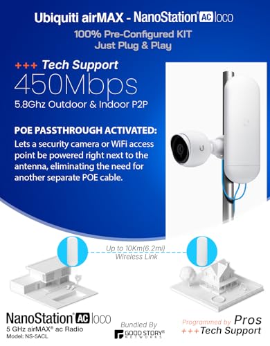 Image of Wireless Bridge Ubiquiti NS-5AC PRE-CONFIGURED, Bundle of 2 Ubiquiti Nanostation NS5AC, Point to Point Outdoor WiFi Bridge, Plugh and Play, 5GHz, 450+Mbps, 15+km Link Range, Network Bridge