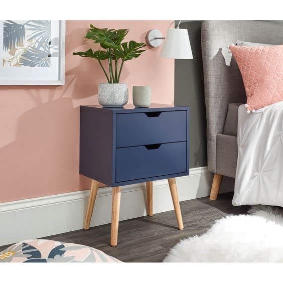 KING WOOD ENTERPRISES Wooden Side End Table with 2 Drawer for Bedroom