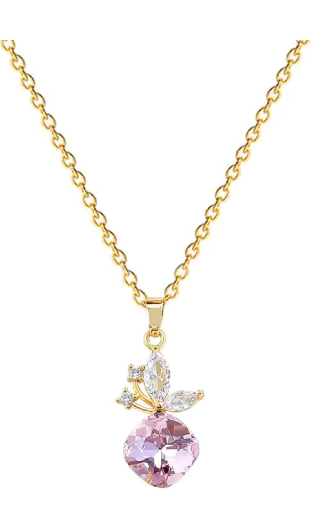 Elegant Pink Crystal Blossom Pendant Necklace for Women & Girls | Gold Plated Floral Charm Chain | Daily Wear, Party & Gift Jewellery-picture-49