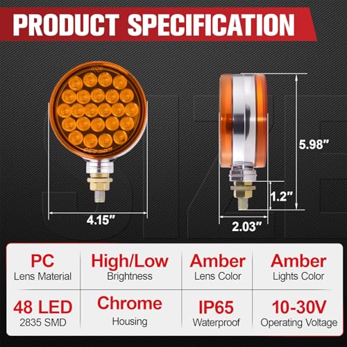 Image of 2PCS 48 LEDs Round Double Face Fender Turn Signal Lights (Amber+Amber（Amber Lens）)