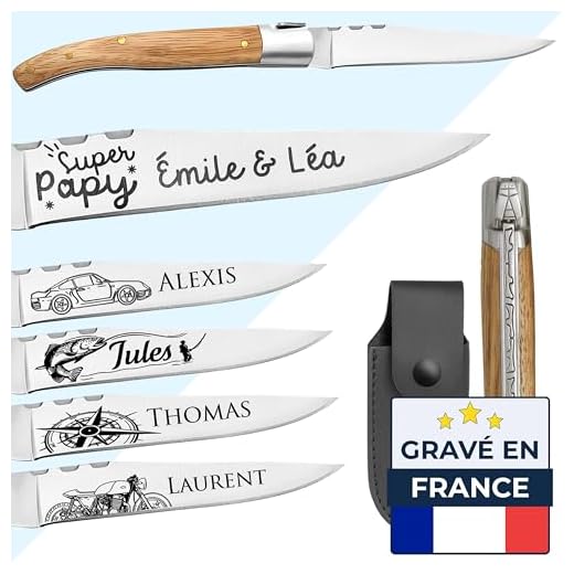 KDO MAGIC - Couteau personnalisable - Manche en frêne - Cadeau Homme personnalisé - Idée cadeau fête des pères, Grand pères - Couteau pour Homme gravé avec un prénom