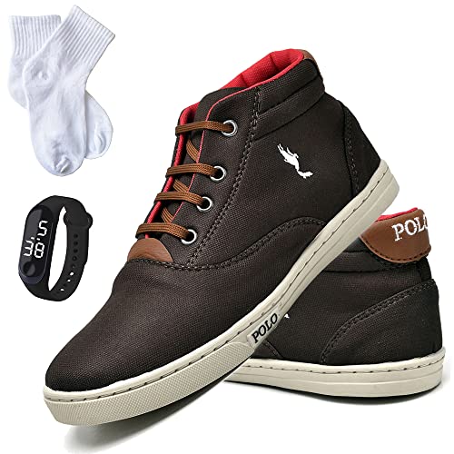 Kit Sapato Tenis Infantil Criança Relogio e Meia Polo Blu Botinha Tamanho:28;Cor:Marrom;Genero:Mascu
