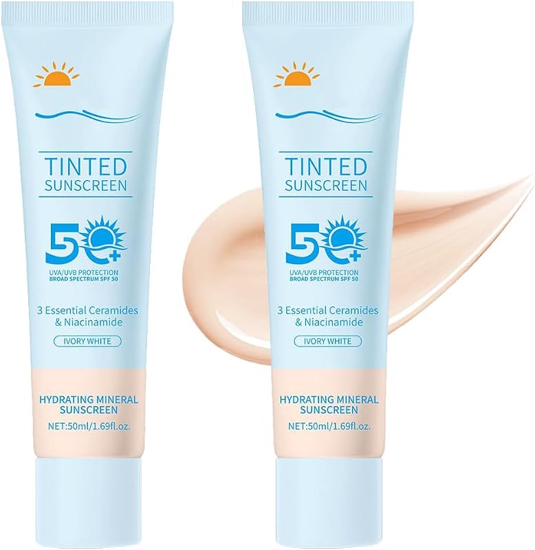 Protetor solar facial com cor Generic SPF 50, ácido hialurônico, Light Color, pacote com 2