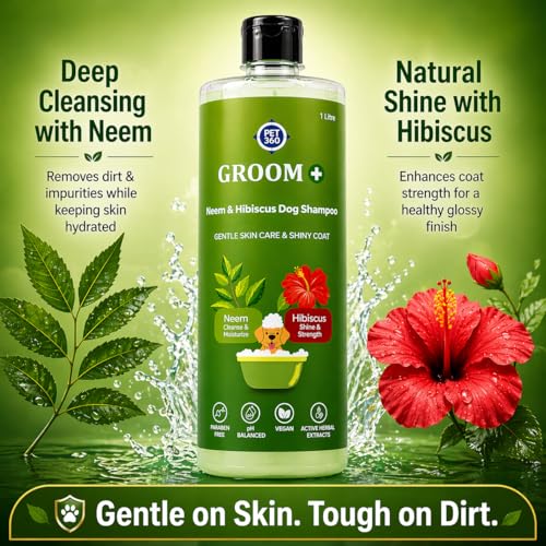 Image of PET360 Groom+ Neem Hibiscus Oatmeal Dog Shampoo 200ml | Vegan Cruelty-Free | Non-Toxic pH Balanced | Phthalate & Paraben Free | Natural Pet Grooming