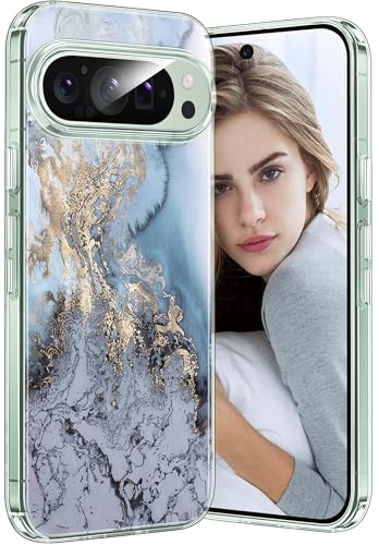 Coque Google Pixel 9 Pro XL marbre bleu en silicone TPU souple anti-choc