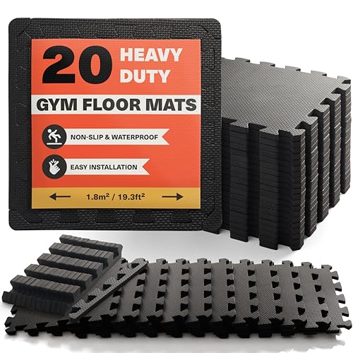 MATANA - 20 Pack Interlocking Foam Floor Mats - Home Exercise, Gym Flooring Tiles - 10mm Thick EVA...