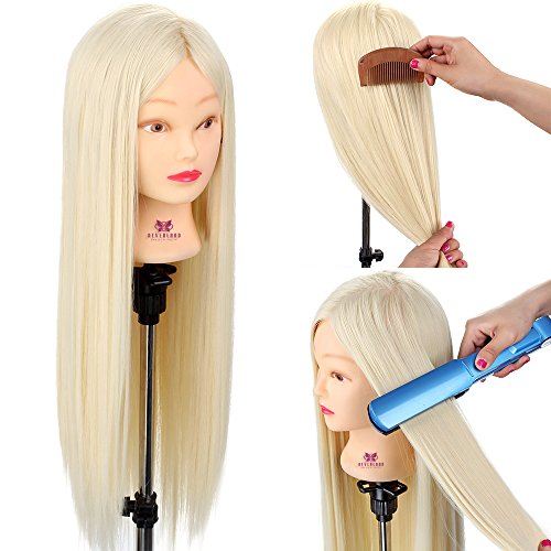 Cabezal de entrenamiento Neverland Cabeza maniquí cabeza peluqueria Practicas Formación de la Cosmetología para trenza 100% de cabello sintéticas, cabeza de muñeca con Soporte