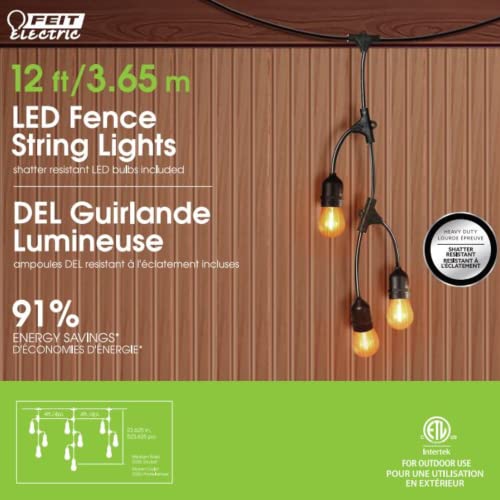 Image of Feit Electric 12ft LED Outdoor Fence String Lights, 10 Sockets, 12pc. S14 LED Bulbs Included, E26 Base, 10 Watts, 2200K, Amber, SLM12-10 /FIL