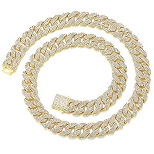 EDINGM Cuban Link Chain for Men, Silver/Gold Diamond Miami Cuban Necklace for Women, 15mm Iced Out Hip Hop Jewelry