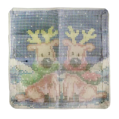 Image of Reindeer Latch Hook Pillow Kits for Adults Beginners Pre-Printed Cushion | Home Sofa Cushion Cover Preprinted Canvas Crochet Yarn Kits Needlework Crafts Festival Gift for Adults Beginner 17X17 Inch