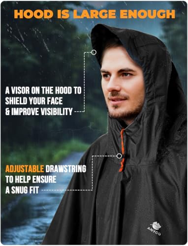 Image of ANYOO Hooded Rain Poncho for Adults Waterproof Lightweight Rain Coat for Men Women Reusable Rain Jacket for Emergency Outdoor