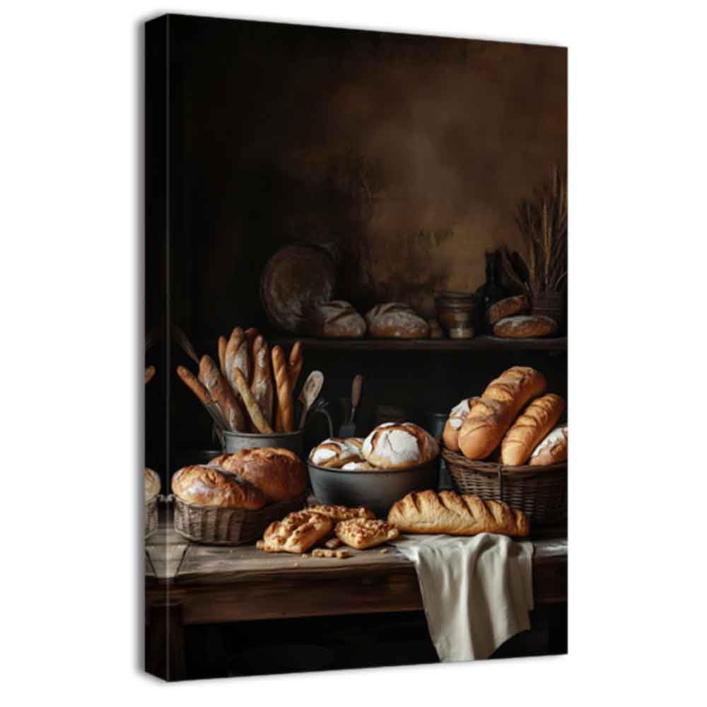 ZQQART Kitchen Canvas Wall Art Vintage Delicious Bread Canvas Painting Art Delicious Food Picture Prints Artwork Restaurant Bakery Decor Framed(Brown,20.00" x 30.00")