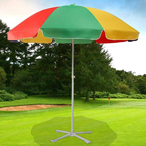 YYQLLXH 2.2m Rainbow Blue Beach Parapluie, résistant au soleil, à la preuve des rayons ultraviole et à l'épreuve de la vent, adapté aux voyages au bord de la mer (avec une base en fer en croix)