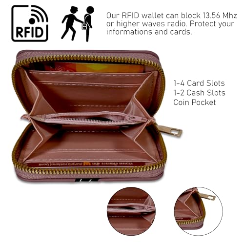 Image of Valerie Women's Purple Floral RFID Protected Bi-Fold Wallet with Coin Pocket, 4 Card Slots, Genuine Leather, 5x5x5cm