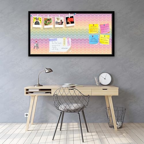 Image of ArtzFolio Wavey | Bulletin Board Notice Pin Board | Vision Soft Board Combo with Thumb Push Pins & Sticky Notes | Black Frame | 24 x 12 inch (61 x 30 cms)