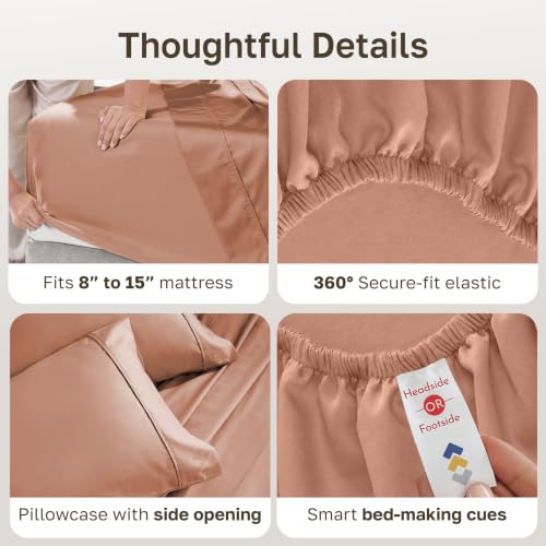 Image of California Design Den Natural 100% Cotton Sheets Twin XL Size Set - Soft 400 Thread Count Sateen, Twin XL Sheet Set, Deep Pockets with All Around Elastic for a Snug Fit, Durable Bedding - Fresh Clay