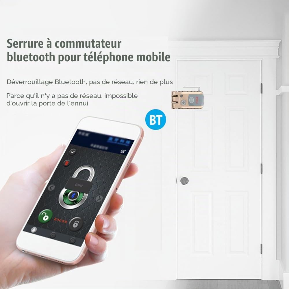 Serrure de porte avec télécommande, double antivol, application et déverrouillage BT, système de contrôle d'accès sans fil avec 4 serrures électroniques avec télécommande