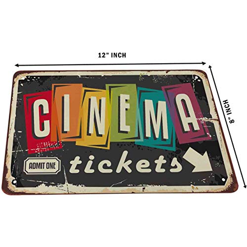 Hosnye Cinema Tin Sign Tickets Movie Card Film Color Entertainment Retro Funny Arrow Vintage Dot Vintage Metal Tin Signs For Men Women Wall Art Decor For Home Bars Clubs Cafes 8X12 Inch #TOP1
