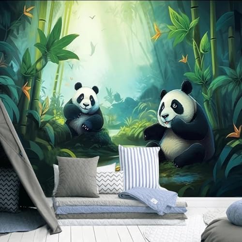 Fond d'écran mural panda vert forêt papier peint chambre 3D