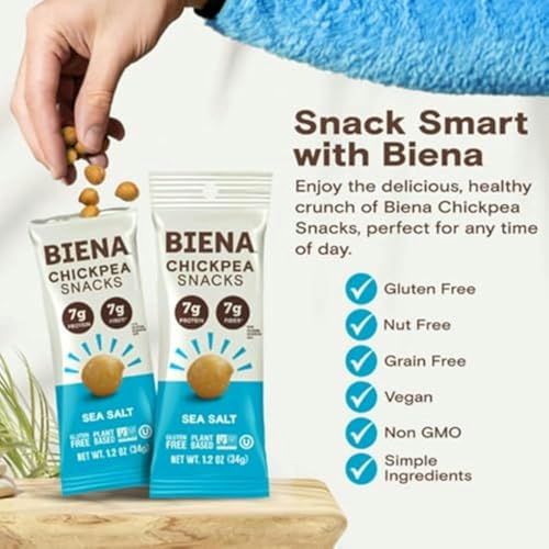 BIENA Chickpea Snacks - Crunchy Roasted Chickpeas - High Fiber Vegan Protein Snacks for Adults and Kids - 10-Pack, 1.2 Ounce Bags - Sea Salt - image 4