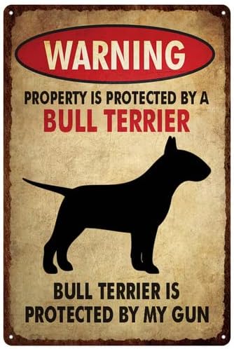 Warning Bull Terrier Vintage Aluminum Metal Sign Retro For Toilet Restroom Home 8x12 Inches