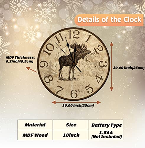 Moose Clock Rustic Moose Wall Clock 10 Inch Lodge Clock Silent Non-Ticking Wooden Wall Clocks Battery Operated Farmhouse Decor Home Decor For Living Room Kitchen Home Bedroom #TOP1
