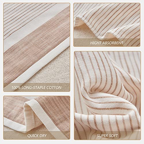 Striped Bath Towels Large 100% Long-Staple Cotton Double Weave Luxury White Brown Bath Towels Washcloth Hand Towel Sets, Quick Dry, Ultra Soft, Highly Absorbent Towel For Bathroom (Brown Stripe) #TOP1