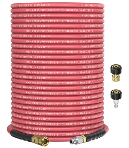 CADEGUO 3/8" 4800PSI Pressure Washer Hose 150FT with 360° Swivel Quick Connect, Flexible & Kink Resistant Steel Wire Braided & Durable for Hot/Cold Water, High Power Washer Hose With M22 14mm Adapter