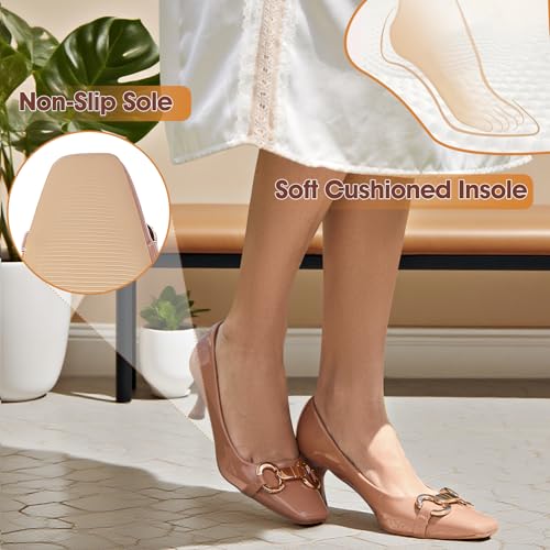 Zelaprox Women's Closed Square Toe Pumps,Low Kitten Heel Pumps Fashion Metal Slip On Stiletto Wedding Party Comfortable Dress Pump Shoes4