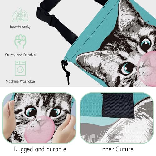 Image of Cute Cat Car Trash Bag,Kitten Blow Bubble Gum Hanging Drawstring Car Garbage Bag,Waterproof Canvas Car Back Seat Organizer with Adjustable Buckle,for Vehicles,SUVs,Camping,Road Trips