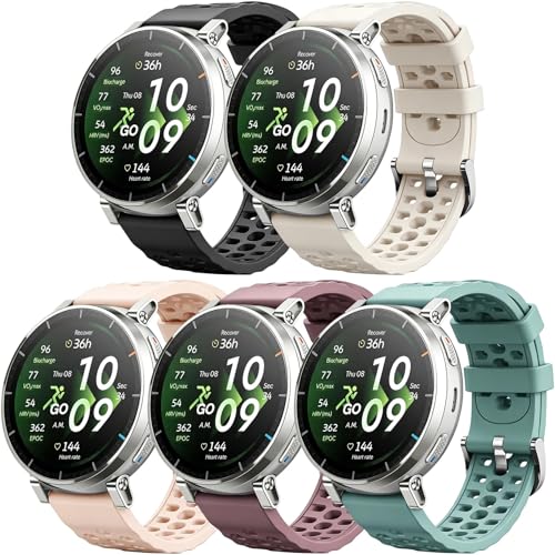 Fotovea Sports Strap Compatible with Amazfit Active 2 Band/Active 3 Premium/Active 5 Pack Silicone Breathable Wristband Replacement Strap for GTS 4 3 2 2e & Bip 3 Pro/3/U Pro Men Women