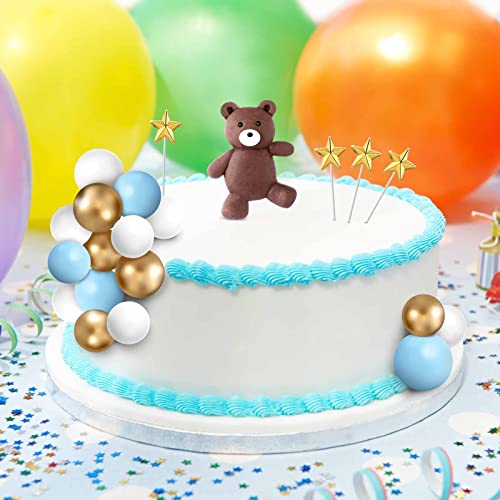 51 Pcs Bear Cake Topper Mini Balloon Cake Topper Colorful Foam Balls Pearl Ball Star Shaped Cake Toppers For Baby Shower Birthday Party Wedding Anniversary Cake Decorations (Blue, White, Gold) #TOP5