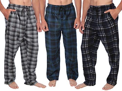 Mens Pajama Pants -Mens pajama Bottoms-Mens fleece Plaid Lounge Pants with Pockets 1 & 3 Pack