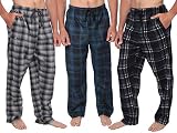 Mens Pajama Pants -Mens pajama Bottoms-Mens fleece Plaid Lounge Pants with Pockets 1 & 3 Pack