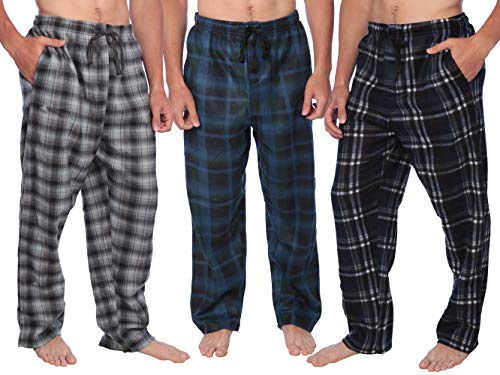 Mens Pajama Pants -Mens Pajama Bottoms-Mens Fleece Plaid Lounge Pants With Pockets 1 & 3 Pack #TOP1