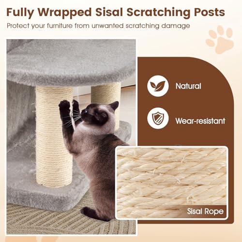 Árbol para gatos de 48.5 pulgadas con múltiples niveles y postes rascadores miniatura 7