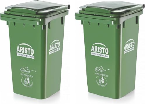 Aristo Plastic Manual-Lift Garbage Waste Dustbin with Out Wheel 90 LTR (Green & Green) COMBO
