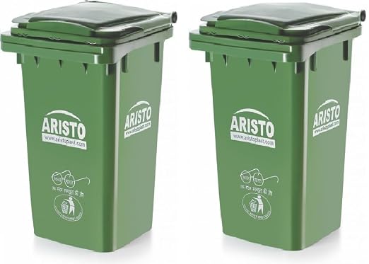Aristo Plastic Manual-Lift Garbage Waste Dustbin with Out Wheel 90 LTR (Green & Green) COMBO