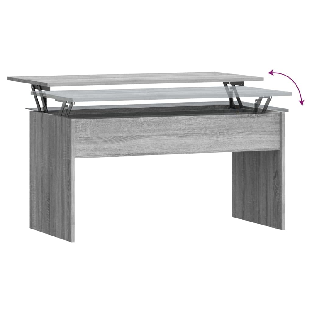 Tavolino Salotto con Piano Sollevabile Grigio Sonoma 102x50,5 cm