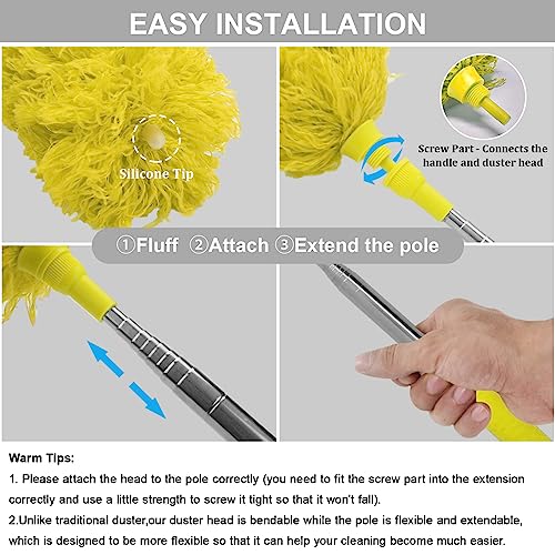 Image of DELUX Microfiber Feather Duster Extendable Cobweb Duster with 100 inches Extra Long Pole, Bendable Head & Scratch-Resistant Hat for Cleaning Ceiling Fan, High Ceiling, Blinds, Furniture & Cars