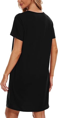 Vista 3 de HONG HUI Camisón de manga corta para mujer, ropa de dormir con estampado, ropa de dormir suelta, ropa de dormir