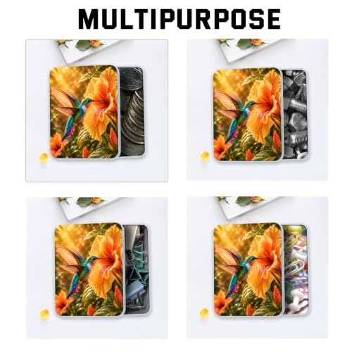 Image of Decorative Metal Tin Box with Lid,Hummingbird Tropical Organizer