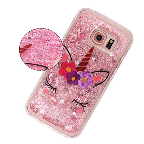 Hmtechus Case For S6 Edge Glitter Liquid Sparkle Floating Shiny Quicksand Clear Soft Tpu Silicone Shockproof Protective Bumper Thin Cover For Samsung Galaxy S6 Edge Bling Eyelash Unicorn Xy #TOP2