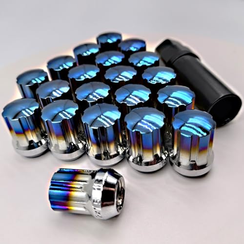 Image of M12x1.5 Lug Nuts Baked Blue Lug Fit Toyota Camry Corolla RAV4 Highlander, Honda Accord /CRV /Civic Replacement for Chevy Impala, 20PCS 12x1.5 Toasted Blue Lug Nuts with Socket Key.