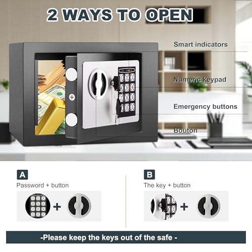 EOXCIIU 6.6L Digital Steel Safe, Safe Boxes for Home Use, Electronic Security Home Office Money Cash Safety Box With 2 keys, Wall Safes 230mmx170mmx170mm-Black - Image 3