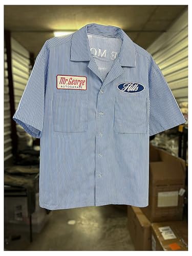 GORGLITTER Men's Cropped T Shirt Striped Button Up Letter Short Sleeve Collar Boxy Crop Tops4