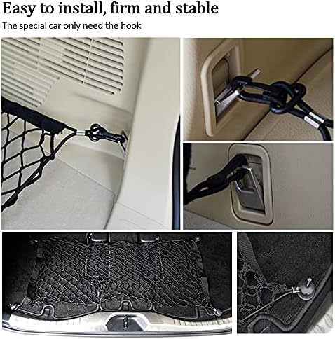Cargo Net,Organizer Net Heavy Duty,70 x 120 cm Nylon Mesh,Elastic Stringwith 6 Carabiners + 6 Hooks,for Car Interior Roof Storage,Luggage,Rear Boot,SUV,Truck Bed,Vans,Groceries,Motorhomes,Universal