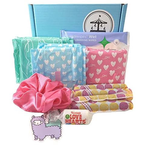 First Period Kit for Girls - Mini Gift Box with Lilettes Teen Pads, Always Sanitary Towels, Lil-Lets Applicator Tampons, Lil Lets Teen Panty Liners, Feminine Hygiene Intimate Wipes, and Scrunchie Cover