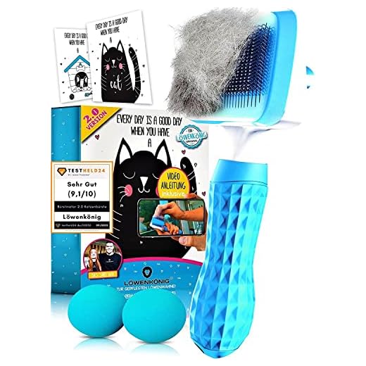 LÖWENKÖNIG® BÜRSTINATOR 2.0 Premium Katzenbürste & Hundebürste Selbstreinigend für Kurzhaar & Langhaar Tiere I Haustierbürste groß, Fellbürste entfernt lose Unterwolle & verfilztes Hunde & Katzenhaar