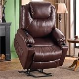 Power Lift Recliner Chair for Elderly Adults, Electric Adjustable Recliner with Massage and Heat, PU Leather Upholstered Sofa Seat, USB Type C Ports and Cup Holders for Living Room, Brown